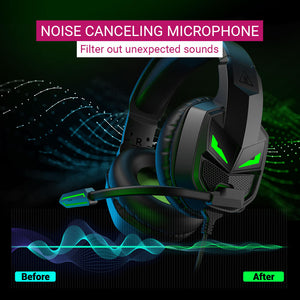 Black Anime Villain Headset Noise Canceling Microphone LED 3.5mm Jack USB
