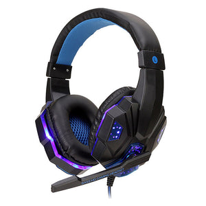Black Blue LED Over-Ear Headset Microphone 3.5mm Jack USB