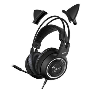 Black Cat Ear Headset Microphone Emoji 3.5mm Jack