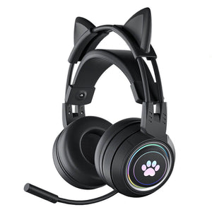 Black Cat Headset Microphone 3.5mm Jack USB LED Paw