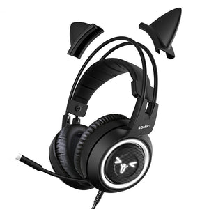 Black Cat Headset Microphone 7.1 Emoji LED Lights