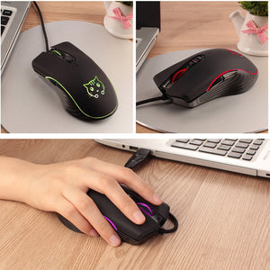 Black Cute Cat Mouse 2400 DPI Backlight USB LED