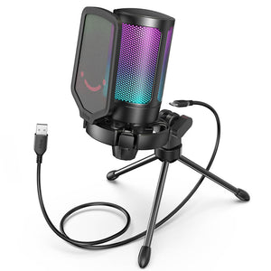 Black Gradient RGB Cardioid Microphone Pop Filter Tripod USB