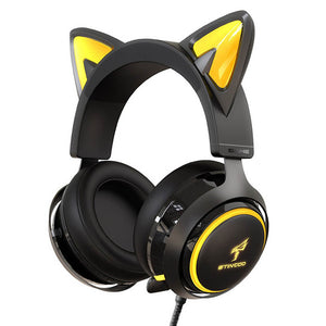 Black Kawaii Cat Headset Microphone 7.1 USB LED