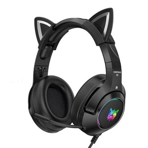 Black Kawaii Kitty Headset Microphone LED 3.5mm Jack