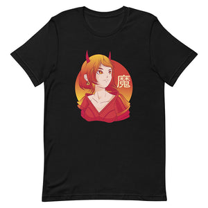 Black Pretty Imp Horn Redhead Anime Girl Tee Hell