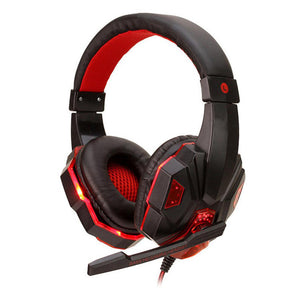 Black Red LED Over-Ear Headset Microphone 3.5mm Jack USB