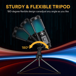 Black RGB Breathing Light Cardioid Microphone Flexible Tripod USB