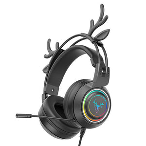 Black RGB Deer Ear Headset Microphone 3.5mm Jack USB