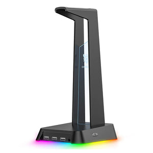 Black Triple USB Headset Stand RGB 3.5mm Jack