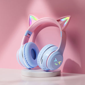 Blue Bluetooth 5.1 Gradient Kitty UwU Headphones RGB 3.5mm Jack