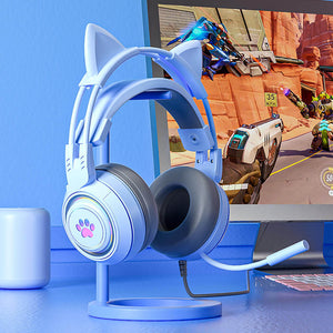 Blue Cat Headset Microphone 3.5mm Jack USB LED Paw Gaming