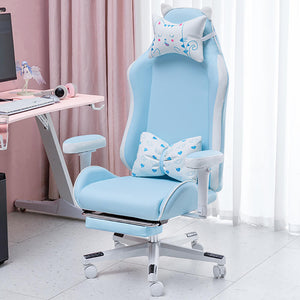 Blue Cute Kitty Ear Gaming Chair Footrest Reclining Seat