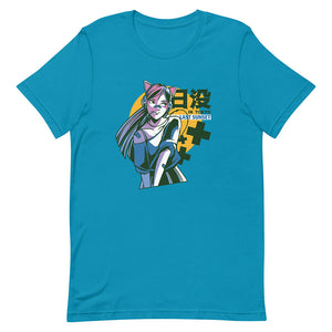 Blue Stylish Anime Girl Cat Headphones Tee Urban Modern