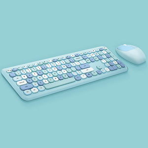 Cornflower Blue 2.4Ghz Wireless Macaron Color Combo Keyboard Mouse Multimedia