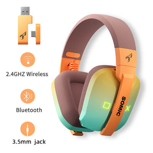 Bluetooth 5.2 Game Symbol Headphones Mic Tri-Mode 2.4GHz USB Dongle 3.5mm AUX RGB