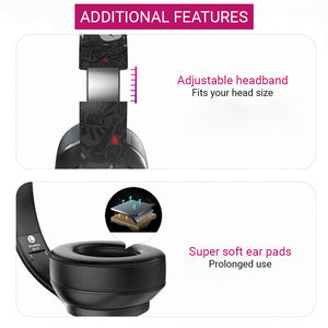 Bluetooth 5.0 Angry Bear Graffiti Headphones RGB Foldable Additional Features