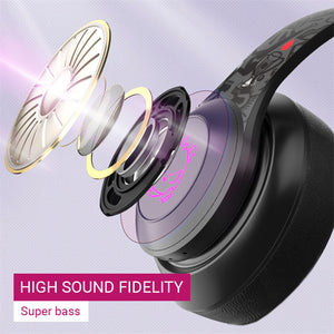 Bluetooth 5.0 Angry Bear Graffiti Headphones RGB Foldable Super Bass