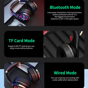 Bluetooth 5.0 Cartoon Graffiti Headphones Noise Reduction Dual Mode