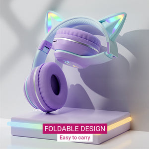 Bluetooth 5.1 Gradient Kitty UwU Headphones RGB 3.5mm Jack Foldable Design