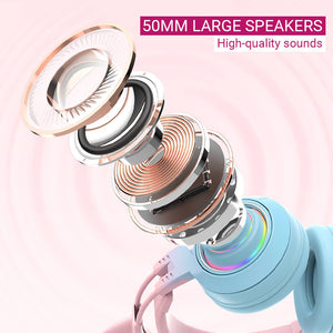 Bluetooth 5.3 Gradient Pastel Headset Mic RGB 3.5mm Jack 50mm Speakers