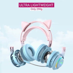 Bluetooth 5.3 Gradient Pastel Headset Mic RGB 3.5mm Jack Lightweight