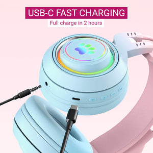 Bluetooth 5.3 Gradient Pastel Headset Mic RGB 3.5mm Jack USB-C Fast Charging