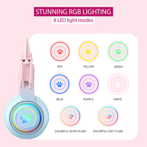 Bluetooth 5.3 Gradient Pastel Headset Mic RGB Lighting Modes 3.5mm Jack