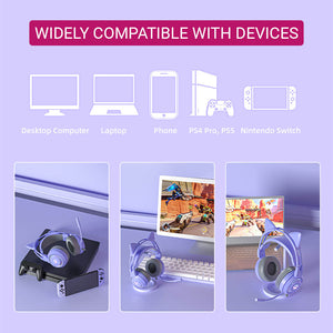 Cat Headset Microphone 3.5mm Jack USB LED Paw Compatibility