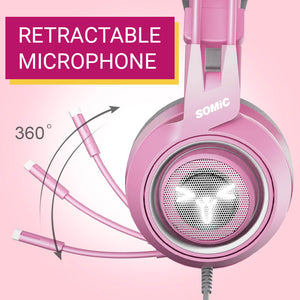 Cat Headset Retractable Microphone 7.1 Emoji LED Lights