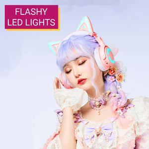 Cat Headset Wireless Noise Canceling Microphone Flashy LED Lights