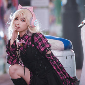 Cute Bluetooth Kitty Ear Headset Microphone RGB Lightweight Blonde Girl