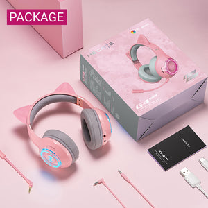 Cute Bluetooth Kitty Ear Headset Microphone RGB Lightweight Package