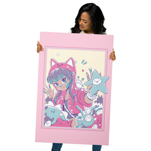 Cute Purple Hair Neko Girl Metal Poster Harajuku 24*36" Girl Mockup