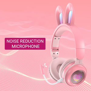 Cute Rabbit Ear Headset Wireless Noise Reduction Microphone RGB