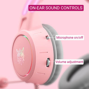 Cute RGB Deer Antler Headset Microphone 3.5mm Jack USB On-Ear Volume Control