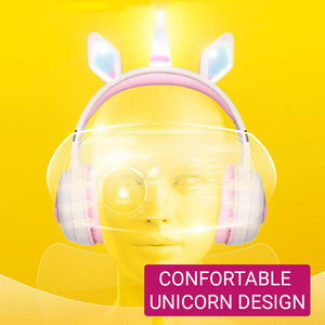 Cute Unicorn Headphones Wireless RGB Kids Confortable Design