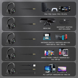 Flexible Over-Ear Headset Mic RGB 3.5mm Jack USB Compatibility