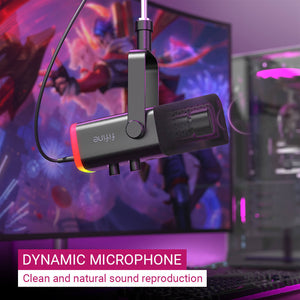 Flowing RGB Cardioid Dynamic Microphone Mute Button USB XLR