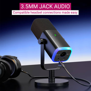 Flowing RGB Cardioid Microphone Mute Button USB XLR 3.5mm Jack