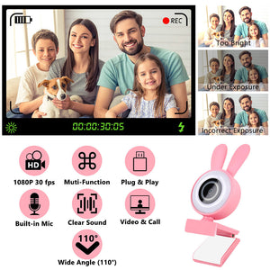 Full HD 1080p Bunny Ear Webcam Microphone USB Features