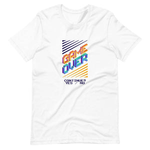 Gamer T-Shirt - Game Over - Continue Selectable Option - Alternative - White - Dubsnatch
