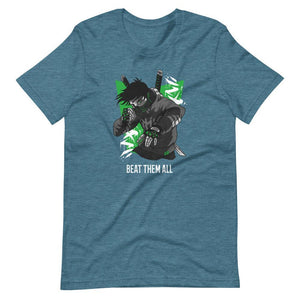 Gaming Shirt - Beat Them All - Cyberpunk Style Character - Green - Heather Deep Teal - Dubsnatch