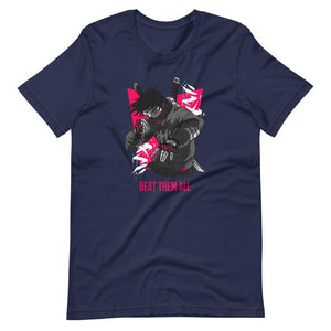 Gaming Shirt - Beat Them All - Cyberpunk Style Character - Pink - Alternative - Navy - Dubsnatch