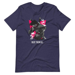 Gaming Shirt - Beat Them All - Cyberpunk Style Character - Pink - Heather Midnight Navy - Dubsnatch