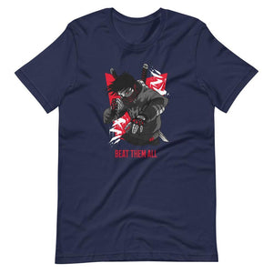 Gaming Shirt - Beat Them All - Cyberpunk Style Character - Red - Alternative - Navy - Dubsnatch