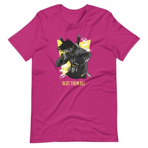 Gaming Shirt - Beat Them All - Cyberpunk Style Character - Yellow - Alternative - Berry - Dubsnatch