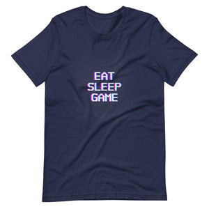 Gaming Shirt - Eat Sleep Game - Futuristic Cyberpunk Glitch Style - Navy - Dubsnatch