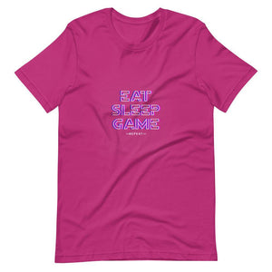 Gaming Shirt - Eat Sleep Game Repeat - Cyberpunk Glitch Style - Alternative - Berry - Dubsnatch
