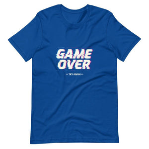 Gaming Shirt - Game Over Try Again - Futuristic Cyberpunk Glitch Style - True Royal - Dubsnatch